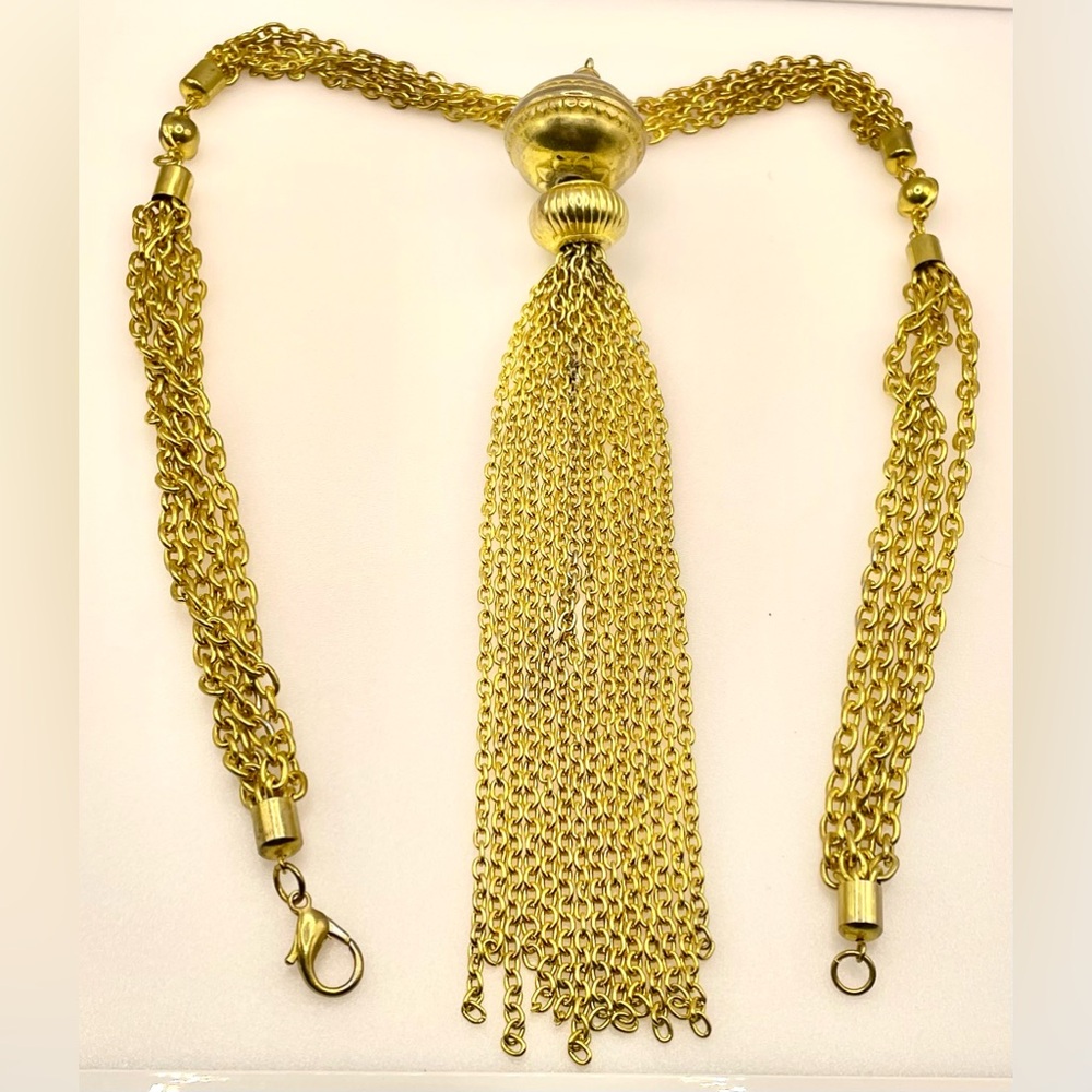 Vintage Gold Tone Long Multi Chain Tassel Necklace.